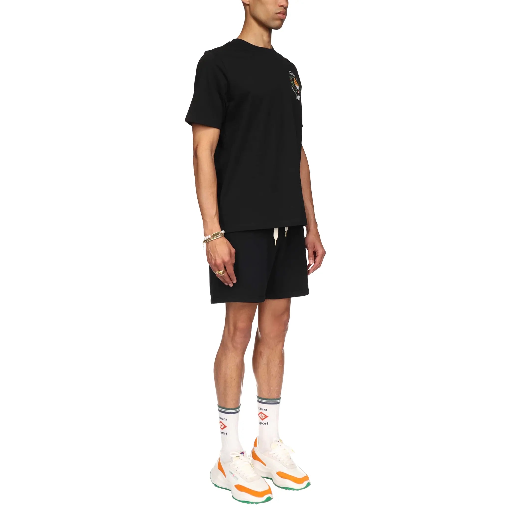 Front Side View of Casablanca Casa Way Black Shorts MPS24-JTR-003-04